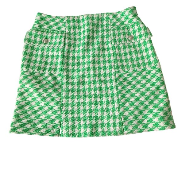 Karl Lagerfeld Paris Green & White Houndstooth Tweed Mini Skirt With Silver Butt - Picture 2 of 6